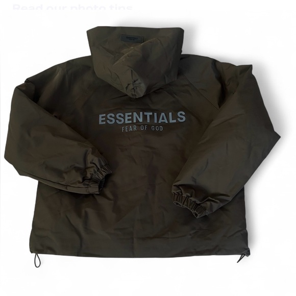 Fear of God Other - Essentials Fear Of God Brown Hooded Bomber Jacket Medium Spell Out Logo Zip